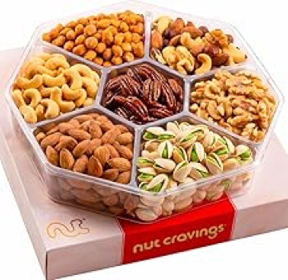 NUT CRAVINGS - Fathers Day Treats, Gift For Dad, Mixed Nuts Gift Basket in Red Gold Box (7 Assortments, 1 LB) Treats for Adults, Food Arrangement, Healthy Snack Care Package, Kosher