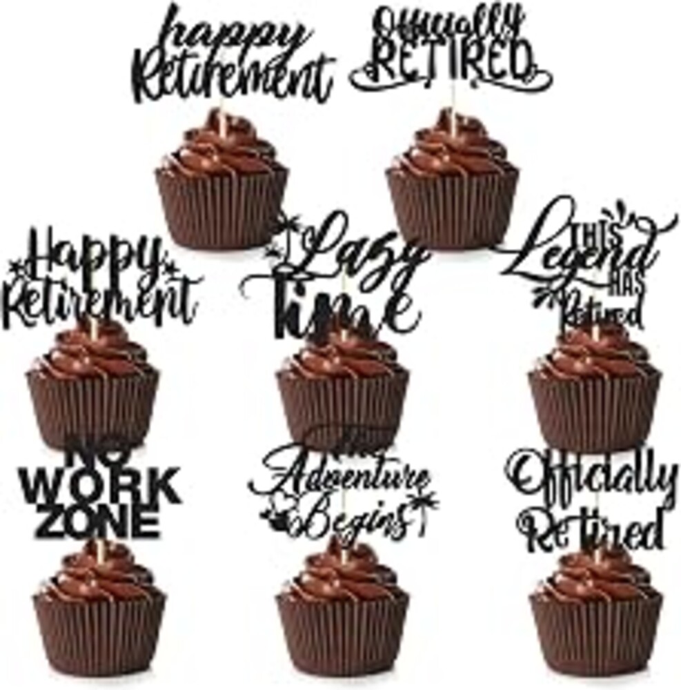 Rngmsi Retirement Cupcake Toppers Decorations - 40PCS Happy Retirement Party Decorations Man Woman Black Gold Party Decoration Supplies Men Women Cake Toppers Decoration The Legend Has Retired Decor