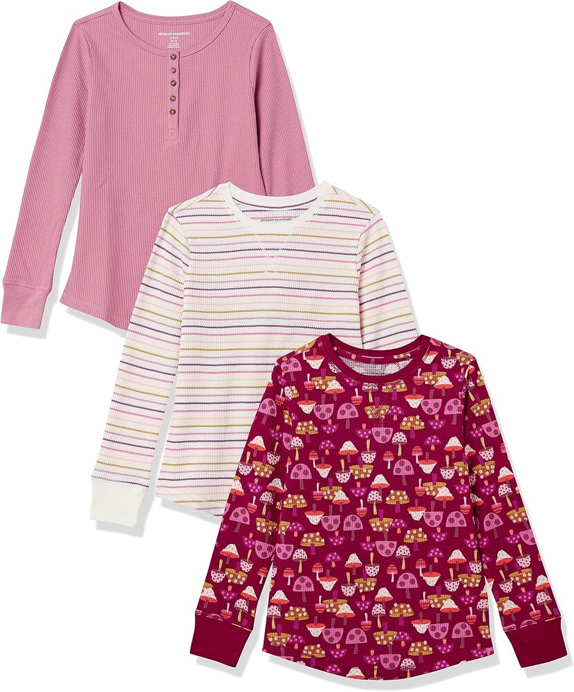 Amazon Essentials Girls and Toddlers' Long-Sleeve Cotton Thermal T-Shirt, Pack of 3