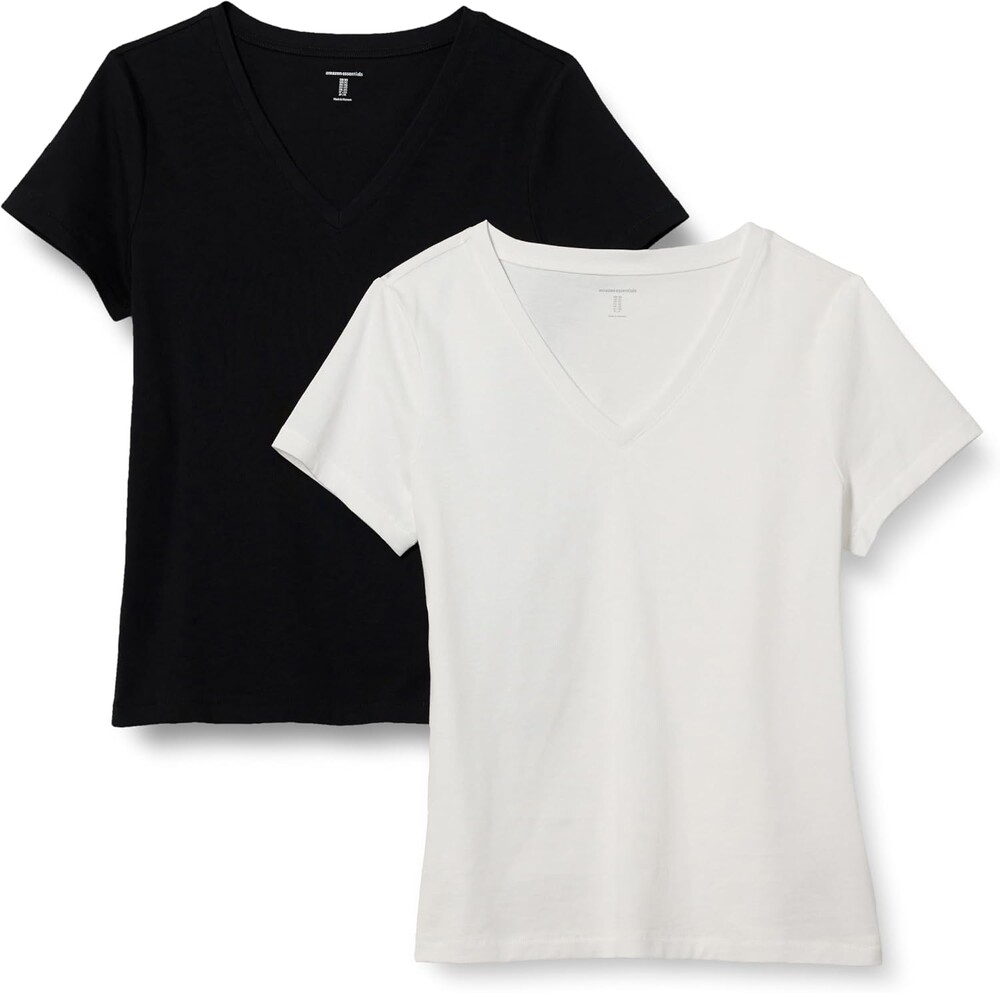 Amazon Essentials Women's Regular Fit 100% Cotton V-Neck Short Sleeve T-Shirt