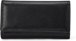 Amazon Essentials Women's Long Flap Continental Leather Wallet with Snap Closure, Black, One Size