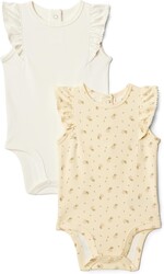 Amazon Essentials x Sofia Grainge Baby Girls' Cotton Ruffle Sleeve Bodysuit with Embroidered Detail, Pack of 2