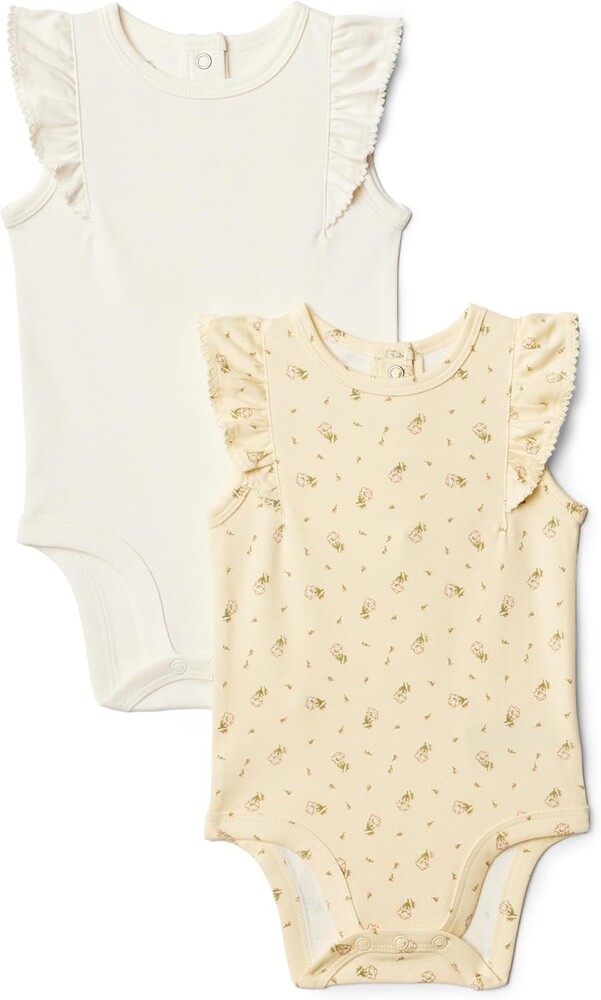 Amazon Essentials x Sofia Grainge Baby Girls' Cotton Ruffle Sleeve Bodysuit with Embroidered Detail, Pack of 2