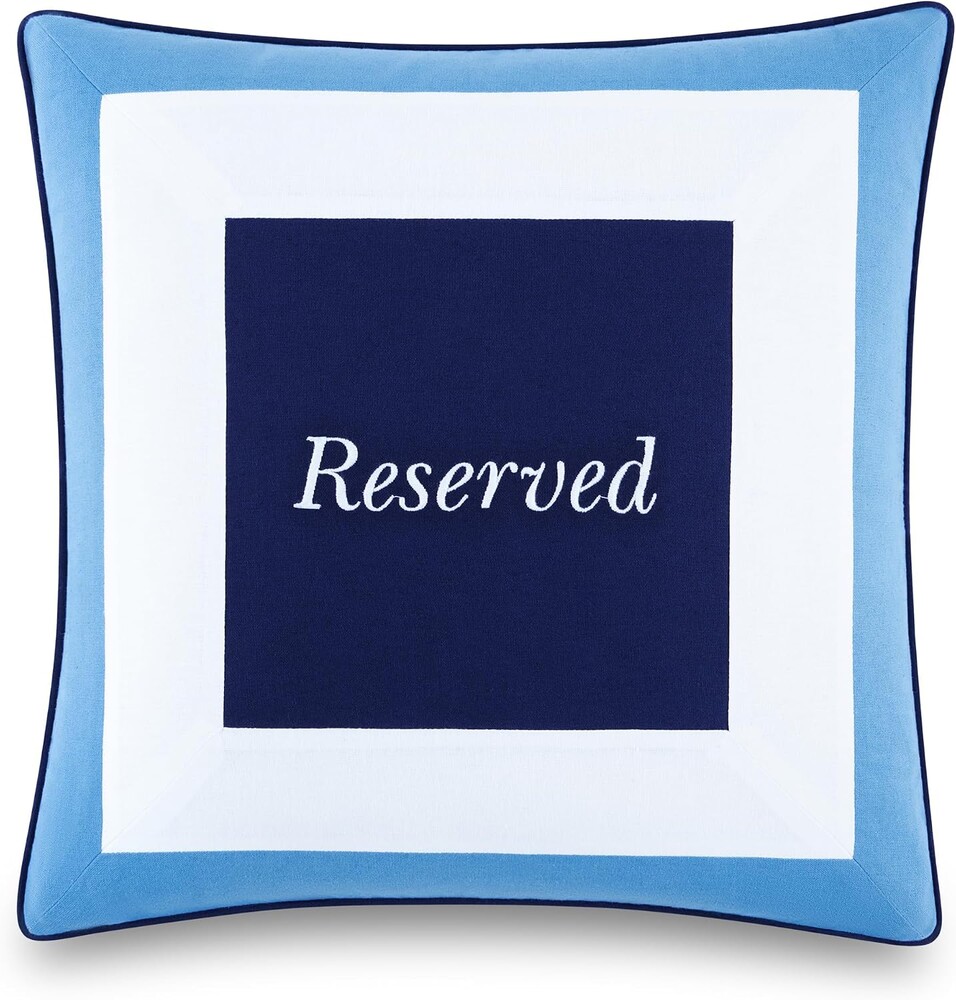 kate spade new york Saved You A Spot Reversible Decorative Pillow, 20" x 20" Throw Pillow for Bed or Sofa, Cotton and Linen Cover, Blue