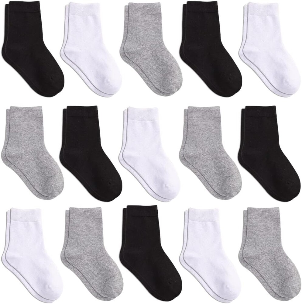 Boys Socks, 15 Pack Toddler Kids Crew Athletic Socks Soft Half Cushion Calf for Youths Little Big Boy Girls Sport