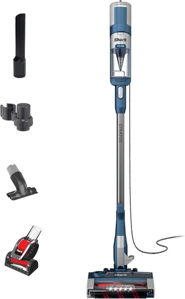 Shark Stratos | Corded Stick Vacuum Cleaner for Carpet & Hard Floors | Lightweight Hand Vacuum for Pet Hair with DuoClean PowerFins HairPro | Self-Cleaning Brushroll | 4 Accessories | Navy | HZ3002