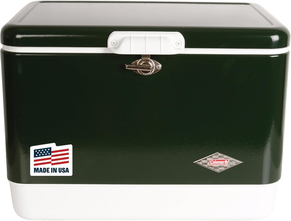 Coleman Vintage 54qt Steel Belted Cooler, Keeps Ice Up to 4 Days, 85-Can Capacity Hard Cooler with Drain & Have-A-Seat Lid
