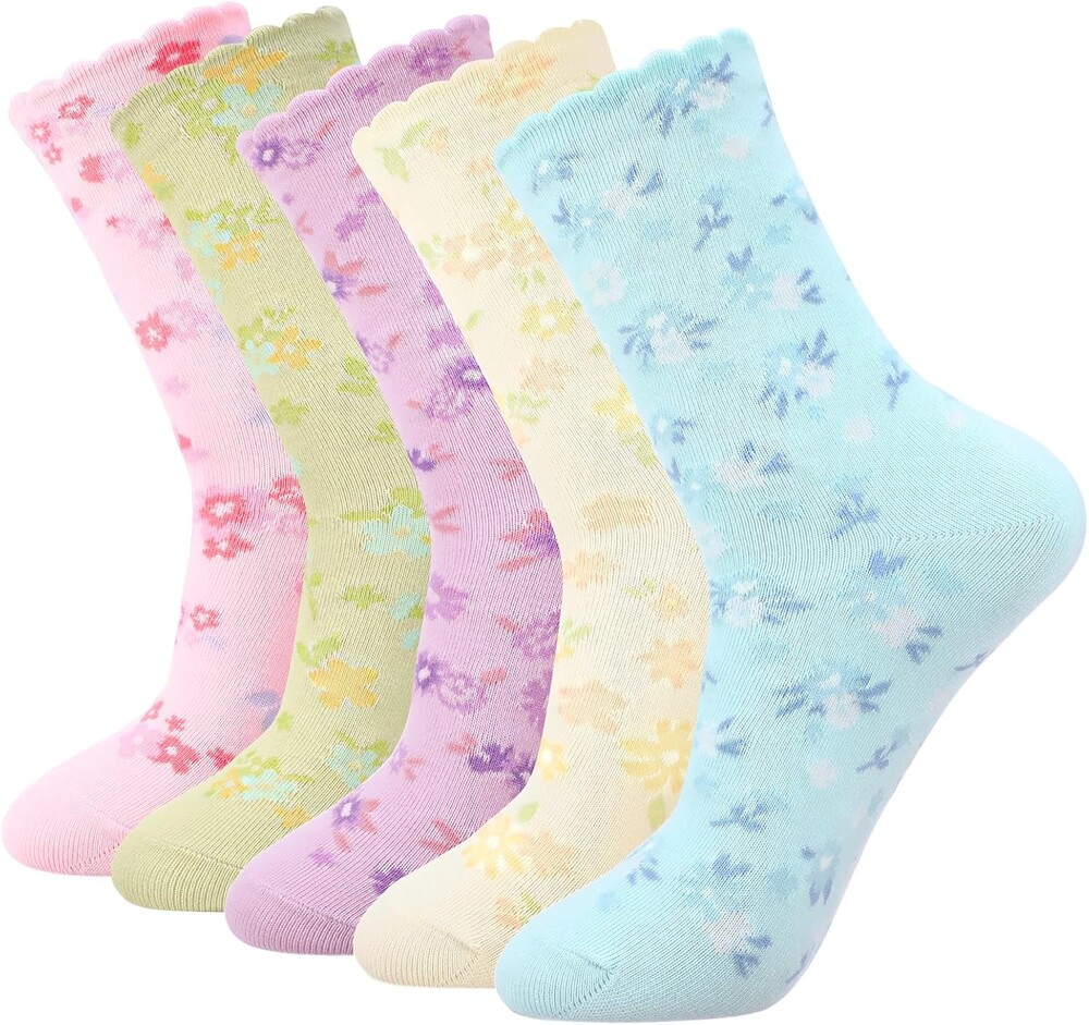 5/6 Pairs Frilly Socks for Women Lace Ruffles Ankle Casual Flower Floral Fancy Cute Cotton Socks for Daily Wear