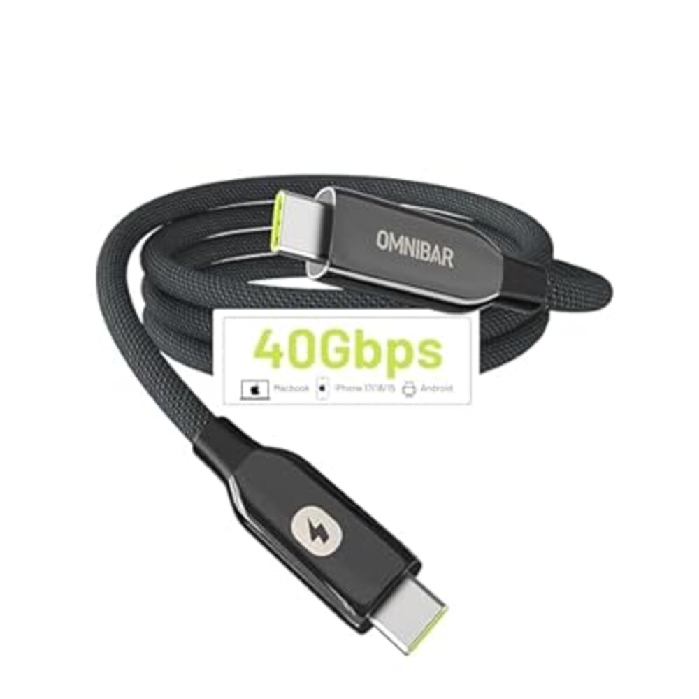 OMNIBAR 240W USB C to USB C Cable (3FT/Braided), USB 4 Cable, 40Gbps Data Sync, 8K HD Display, USB-IF Certified, Thunderbolt 4/3 Compatible, for iPhone 17/16, Samsung S25/S24, Tablets, Laptop, Monitor