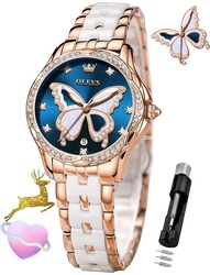 OLEVS Womens Watch Rose Gold Diamond Elegant Ladies Wrist Watch Stainless Steel Ceramic Two Tone Bracelet Waterproof Luminous