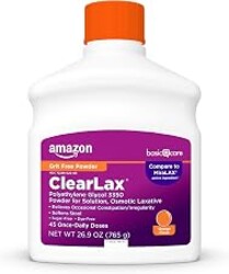 Amazon Basic Care ClearLax, Laxative Powder for Gentle Constipation Relief, Softens Stool, Polyethylene Glycol 3350, Orange Flavor, 1.68 pound (Pack of 1)