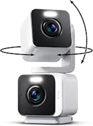 WYZE Duo Cam Pan Indoor/Outdoor IP65 2K 360° Pan/Tilt Smart Home Security Camera with Color Night Vision, Compatible with Alexa & Google Assistant, White