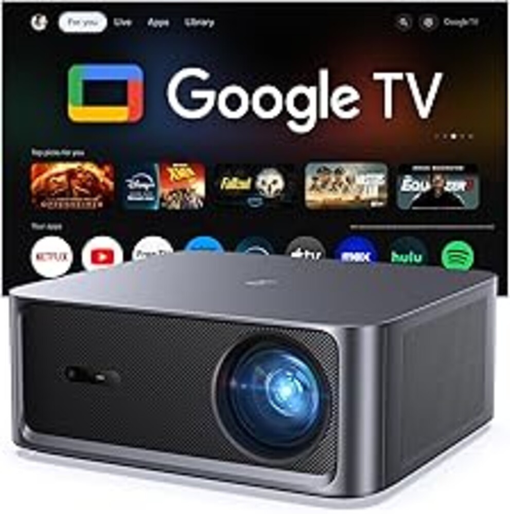 HAPPRUN 3000 ANSI Lumens Outdoor Projector with Official Google TV, 4K Supported Smart Movie Projector, Dolby Audio, Auto Focus & Keystone, WiFi 6 and Bluetooth for Indoor & Outdoor Movies,Black