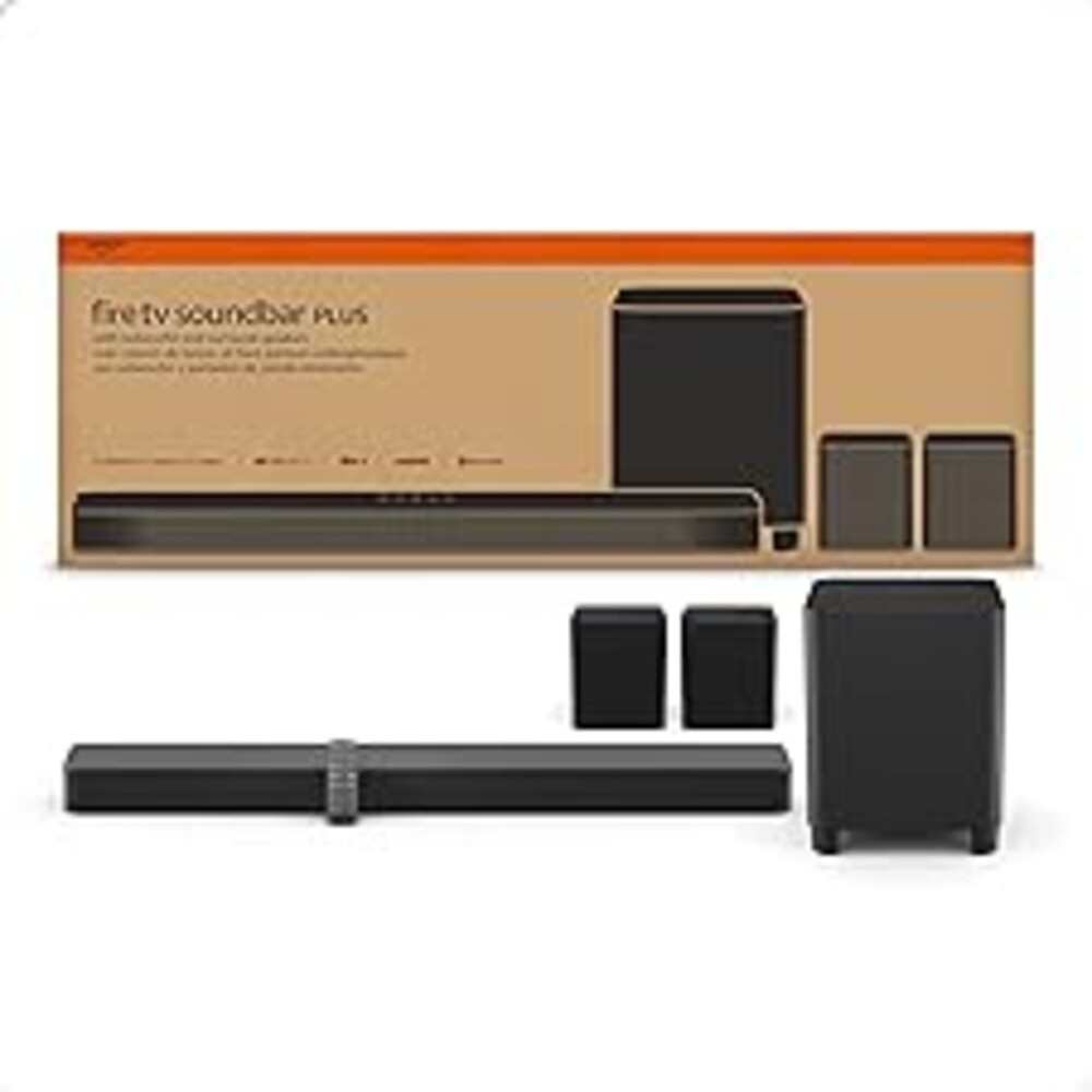Amazon Fire TV Soundbar Plus with subwoofer and surround sound speakers (newest model), 5.1 channel, Dolby Atmos, clear dialogue