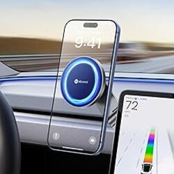 VICSEED Tesla Phone Mount【Strongest Magnet Power】 Foldable Hidden Tesla Phone Holder Fit for All Phones, Tesla Model 3/Y/Cybertruck Accessories, Tesla Model 3 Model Y for MagSafe Car Mount - Blue