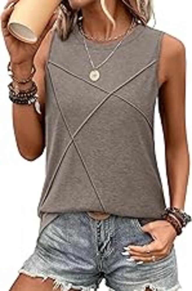 WIHOLL Women's Sleeveless Summer Crewneck Loose Fit Tank Tops