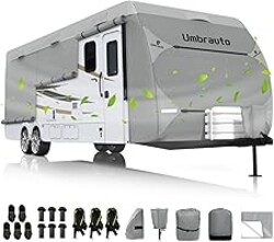 Umbrauto RV Cover for 30-33ft Travel Trailer: Lightweight, Waterproof Camper Cover for Toy Hauler, Winter Campsite, with Gutter Covers, Tongne Jack Covers, Windproof Straps