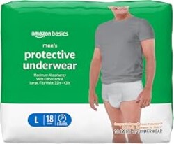 Amazon Basics Maximum Absorbency Incontinence Underwear for Men with Leak Protection, Advanced Odor Protection, Soft Cotton Feel, Large, 18 Count