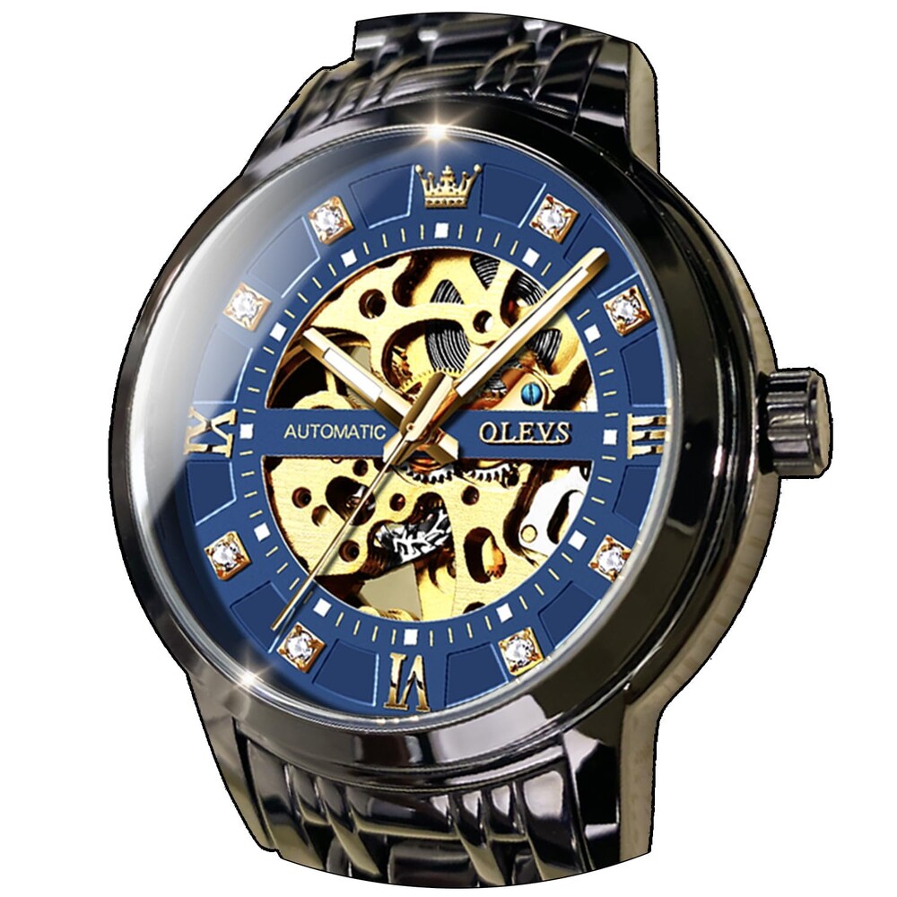 OLEVS Men’s Gold Skeleton Watch Automatic Mechanical self Winding Luxury Dress Stainless Steel Waterproof Luminous Wrist Watches