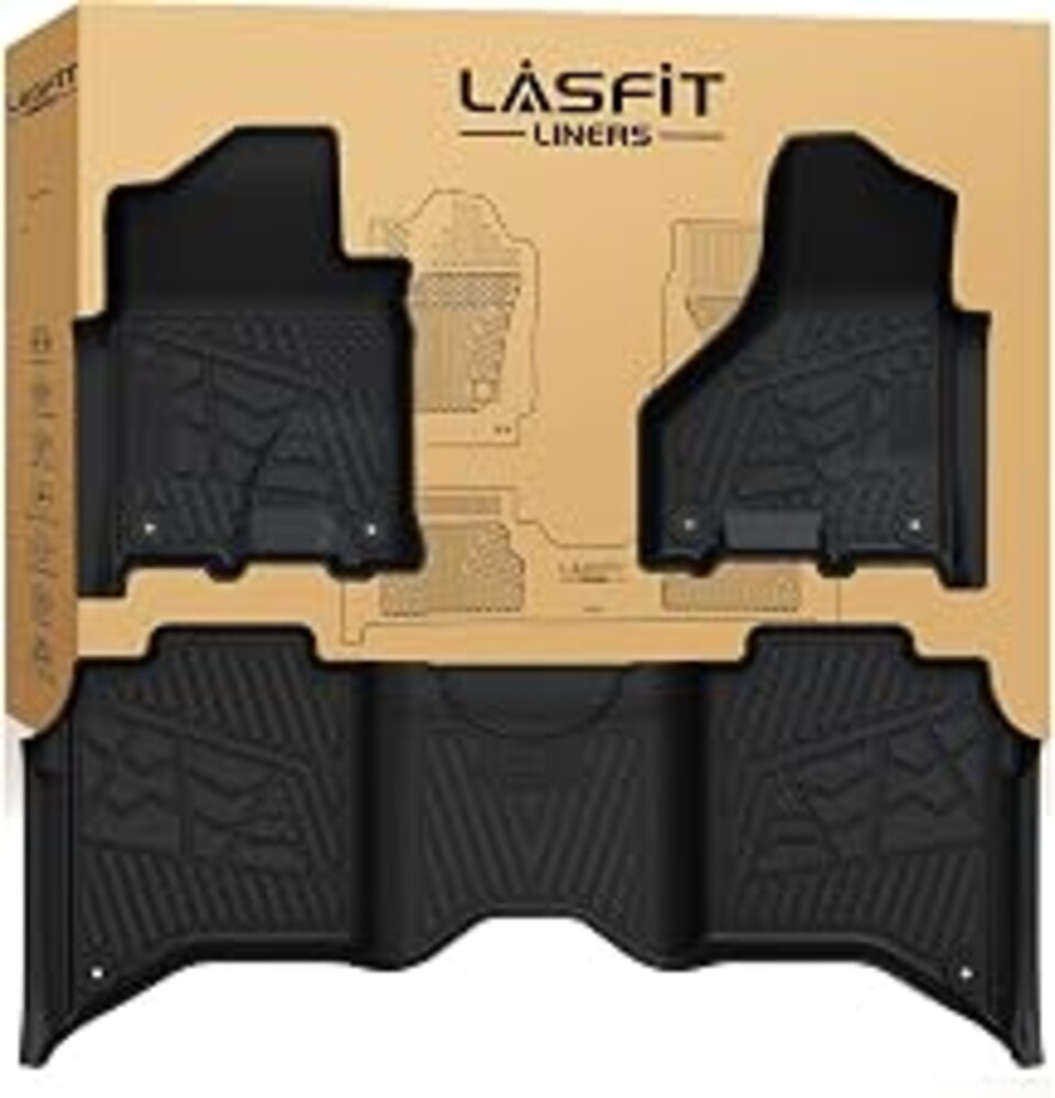 LASFIT Floor Mats for 2019-2025 2026 Ram 2500/3500 Crew Cab Bucket Seat for Carpet & Vinyl Floor (NOT fit Model with PTO Kit), All Weather TPE Custom Fit Car Mats Floor Liners 1st & 2nd Row, Black