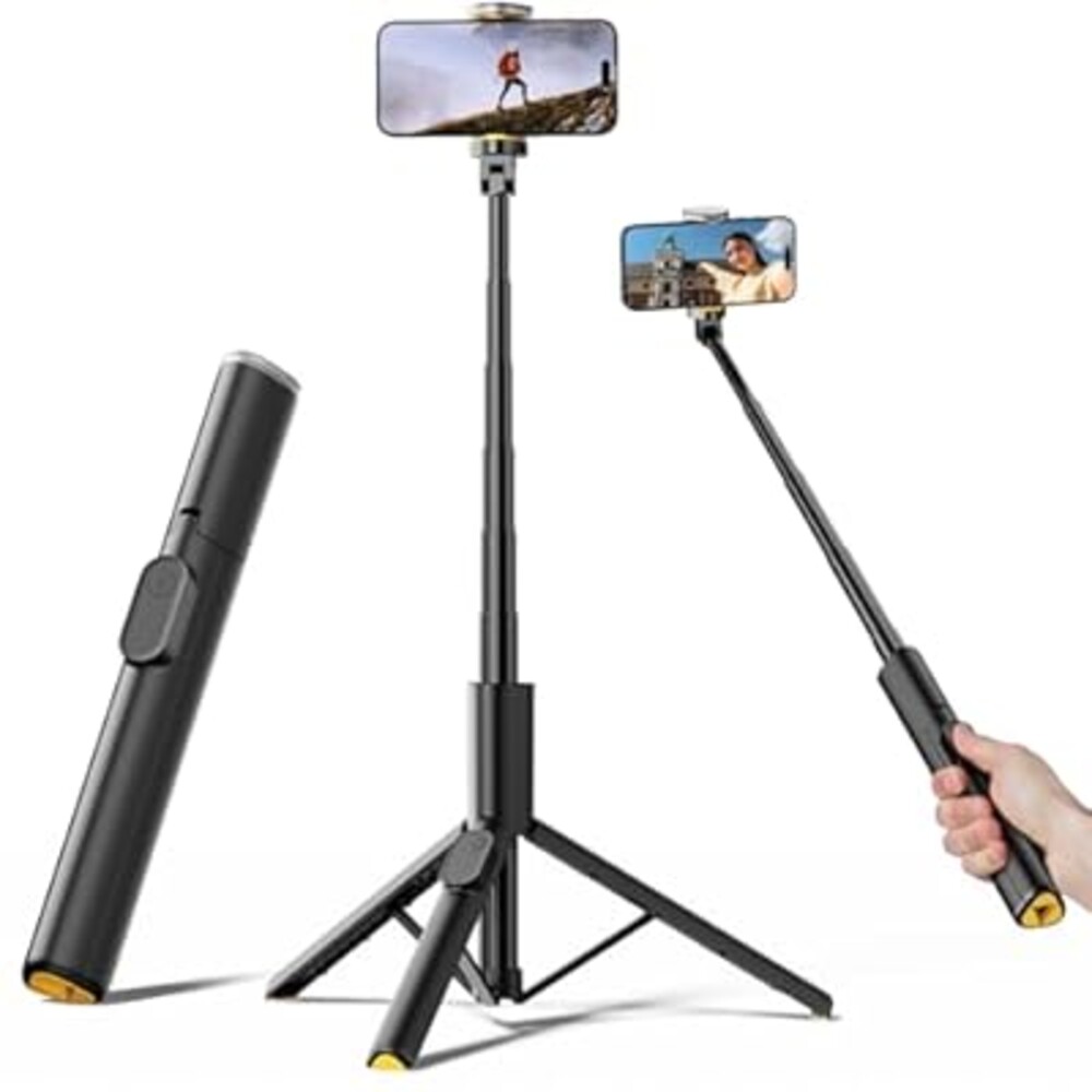TODI Selfie Stick Tripod for iPhone, 60" Lightweight Phone Tripod Stand with Wireless Remote, Extendable Selfie Stick for iPhone, All-in-1, Compatible with iPhone/Android
