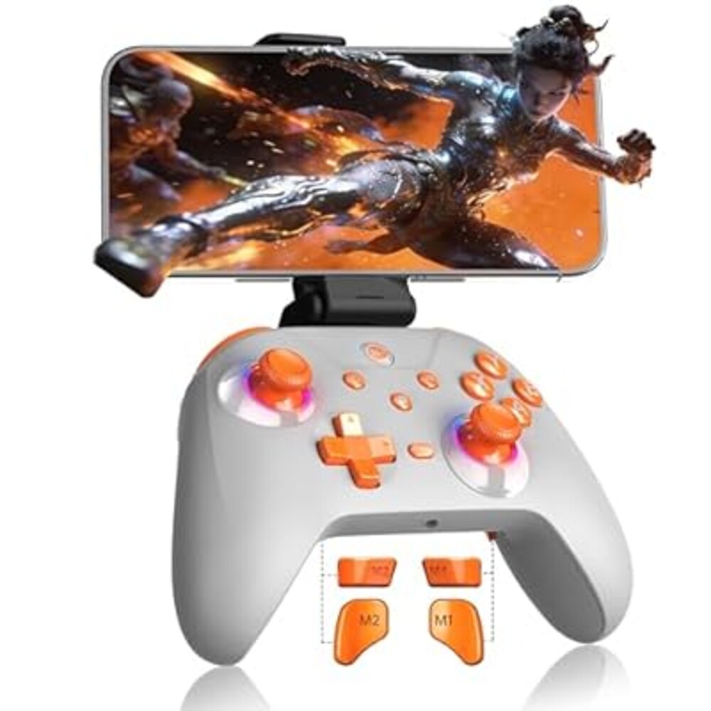 Bcofo Wireless Gaming Controller, PC Controller for PC/Switch/P3/iOS/Android with 4 Programing Buttons, Hall Effect Trigger, RGB Lighting,1000mAh Battery, Turbo, Dual Vibration, Screenshot, White