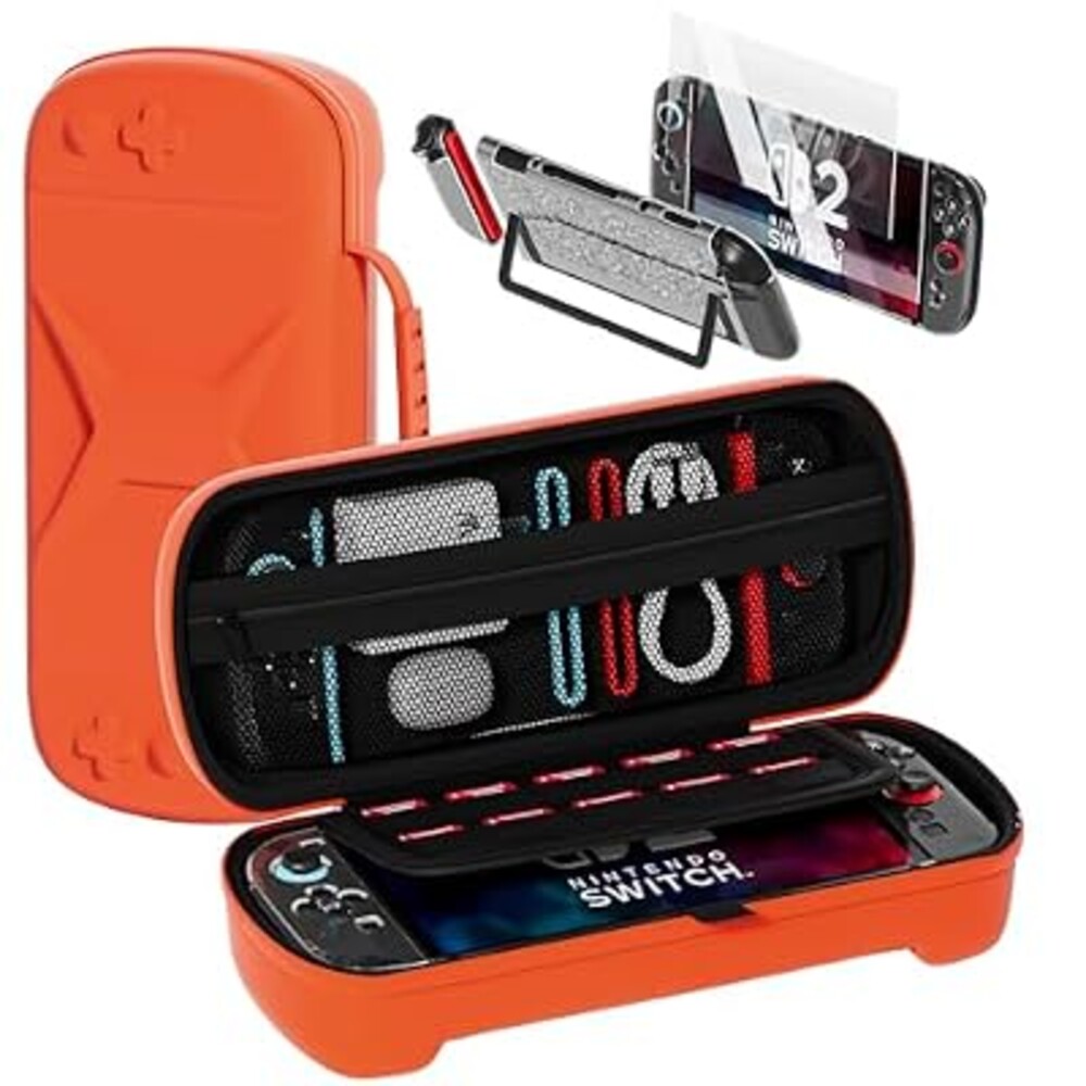 QUAGGY Designed for Nintendo Switch 2 (2025), TPU&PC Ultra-Slim Protective Case, Game Card Slots, All In One Carrying Case for Switch 2 Accessories [Bult-in 2 Screen Protector] Orange
