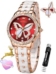 OLEVS Womens Watch Rose Gold Diamond Elegant Ladies Wrist Watch Stainless Steel Ceramic Two Tone Bracelet Waterproof Luminous