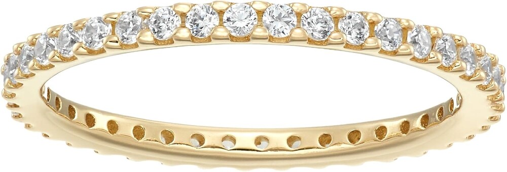 Amazon Essentials Platinum or Gold Plated Sterling Silver All-Around Band Ring set with Round Infinite Elements Cubic Zirconia