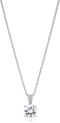 Amazon Essentials Plated Sterling Silver Cubic Zirconia Round Cut Solitaire Pendant Necklace, 18"