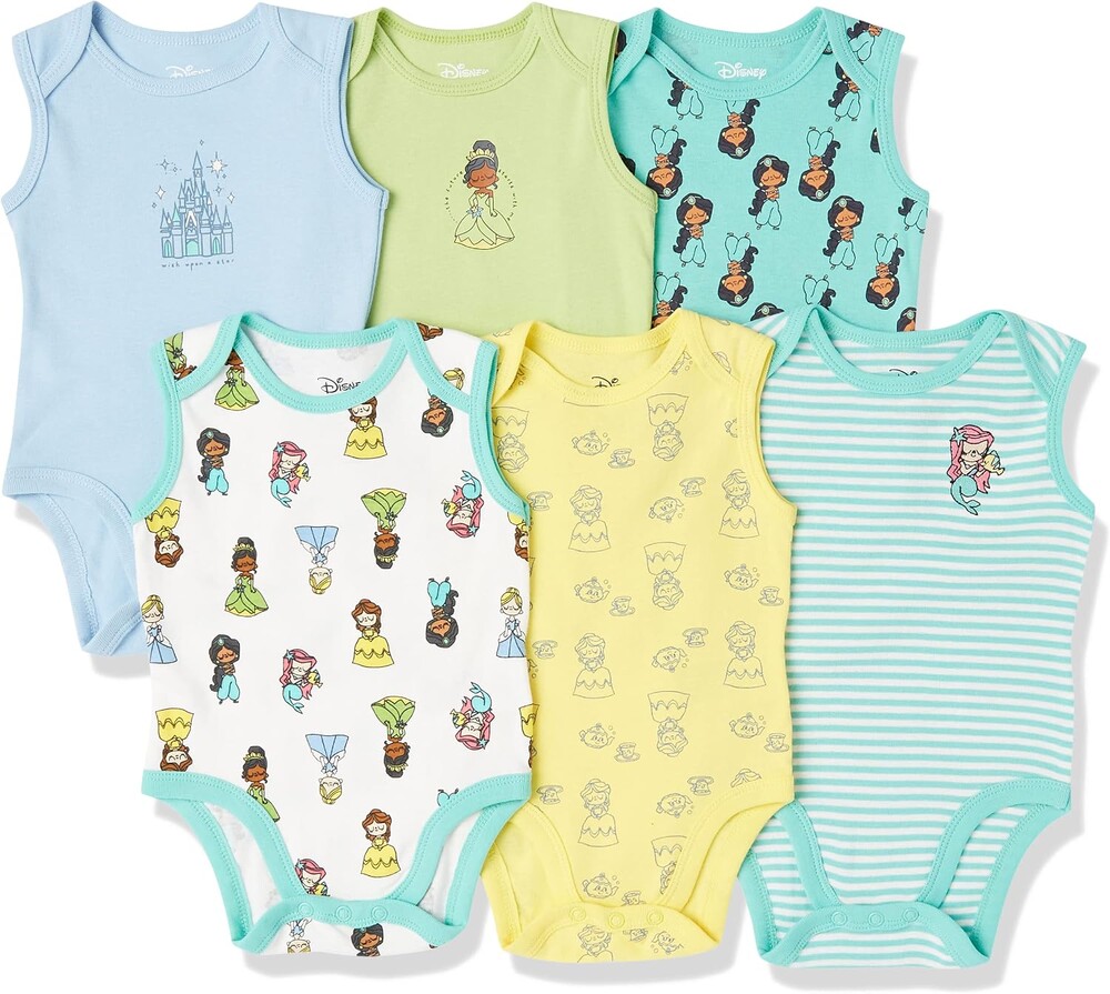 Amazon Essentials Disney | Star Wars | Princess Baby Girls' Sleeveless Bodysuits, Pack of 6