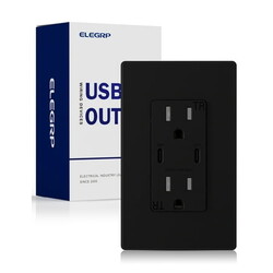 ELEGRP USB Outlets Receptacles, Each USB Port 30W Support Fast Charge Protocols for MacBook Air/iPhone/Samsung/iPad, 20 Amp Outlet with USB C Ports, Wall Plate included, UL Listed
