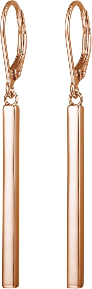 Amazon Collection 18K Yellow Gold or 14K Rose Gold Over Sterling Silver Bar Drop Earrings