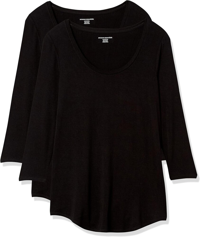 Amazon Essentials Women's 3/4 Sleeve Scoopneck Tunic Top, Pack of 2