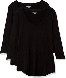 Amazon Essentials Women's 3/4 Sleeve Scoopneck Tunic Top, Pack of 2