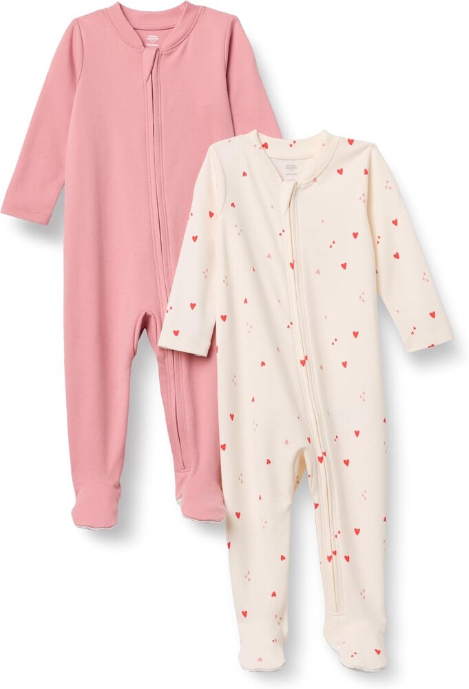 Amazon Essentials x Sofia Grainge Unisex Babies' Cotton Footed Sleep and Play One-piece Bodysuit, Pack of 2