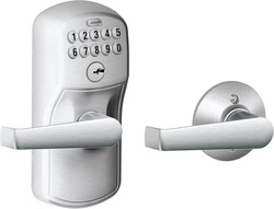Schlage Plymouth Keypad Lock with Lever Handle, Electronic Keyless Door Entry, Auto‑Lock Enabled, Satin Chrome, FE575 PLY 626 ELA