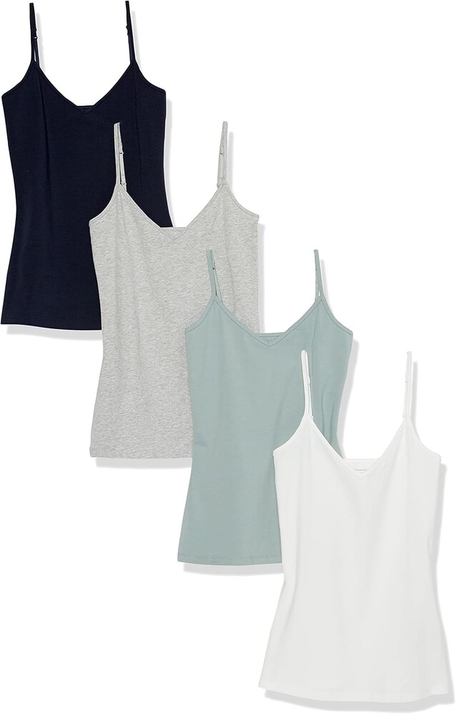 Amazon Essentials Women's Slim-Fit V-Neck Cami, Pack of 4