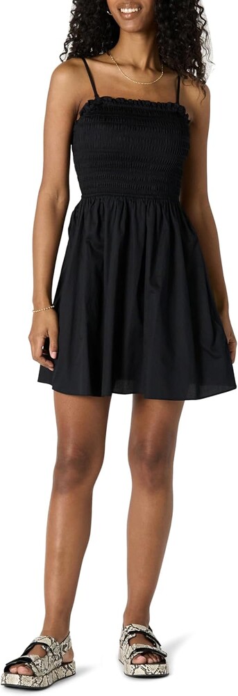 Amazon Essentials Women's Regular-Fit Cotton Sateen Smocked Bodice Midi Dress