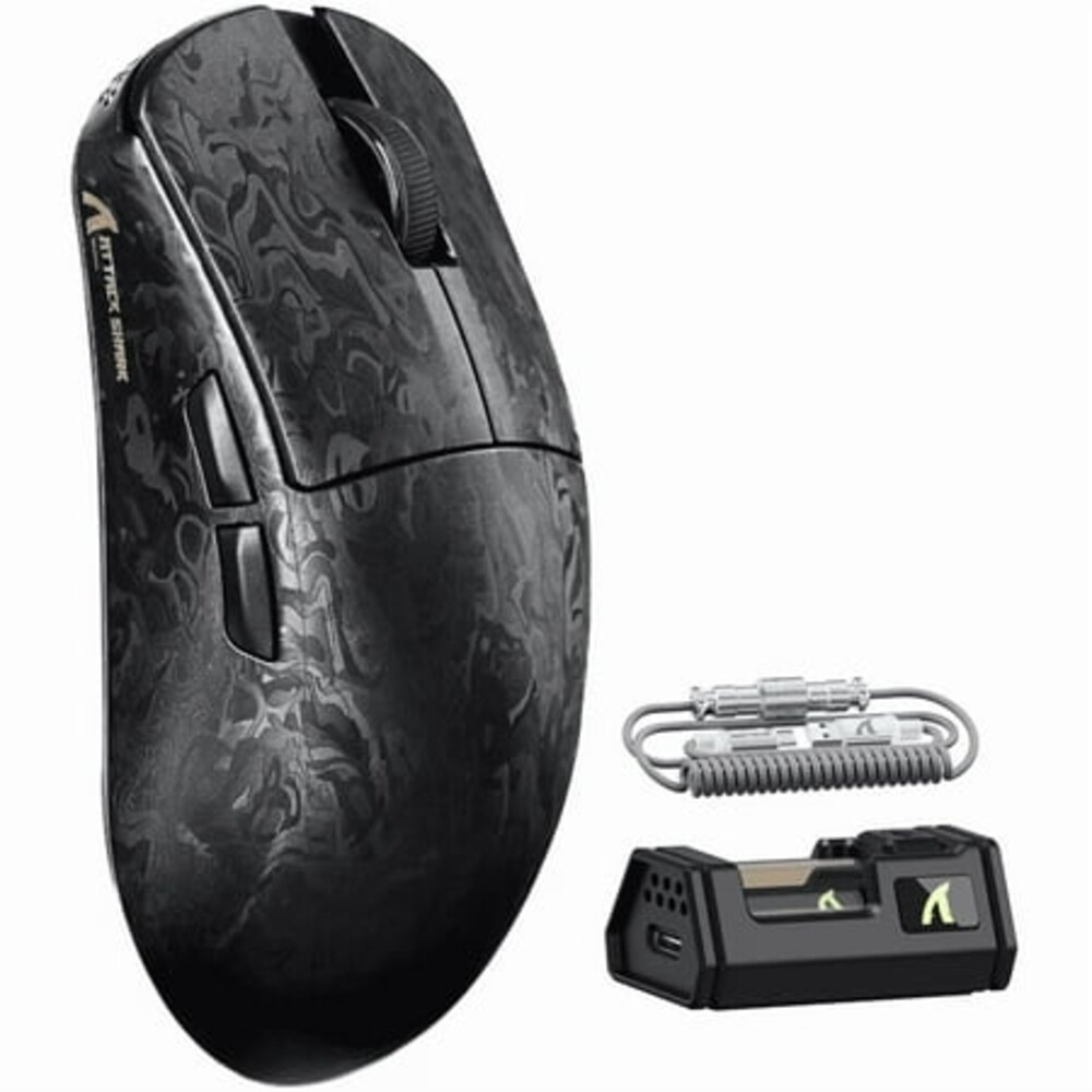 ATTACK SHARK R11 ULTRA Carbon Fiber Wireless 8K PAW3950MAX Gaming Mouse with C06 Ultra LED Cable