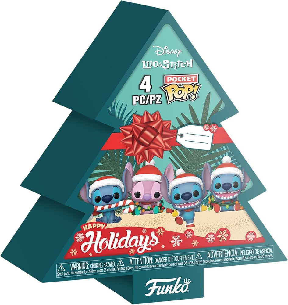 Funko Pocket Pop! Stitch Holiday - 4 Pack Tree Box - Disney: Lilo & Stitch - Keychain Novelty Keyring - Collectable Mini Figure - Stocking Filler - Gift Idea - Official Merchandise - Disney/Pixar Fans