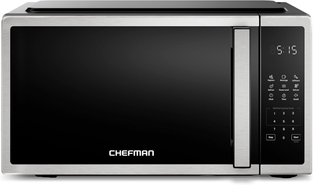 Chefman Compact Countertop Microwave Oven 0.7 Cu. Ft., 700W with 10 Power Levels, 3 Cooking Presets with One-Touch Express Cook, 2 Defrost Settings, Child Safety Lock, & Mute Button – Stainless Steel