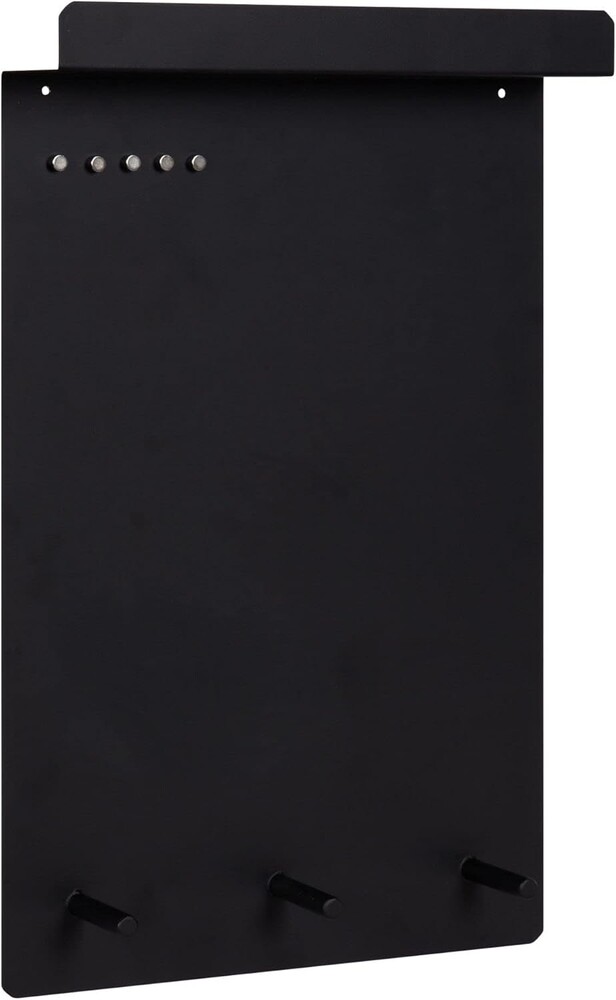 Kate and Laurel Mezzo Modern Wall Organizer Board, 15 x 24, Black, Decorative Magnetic Metal Board with Hooks