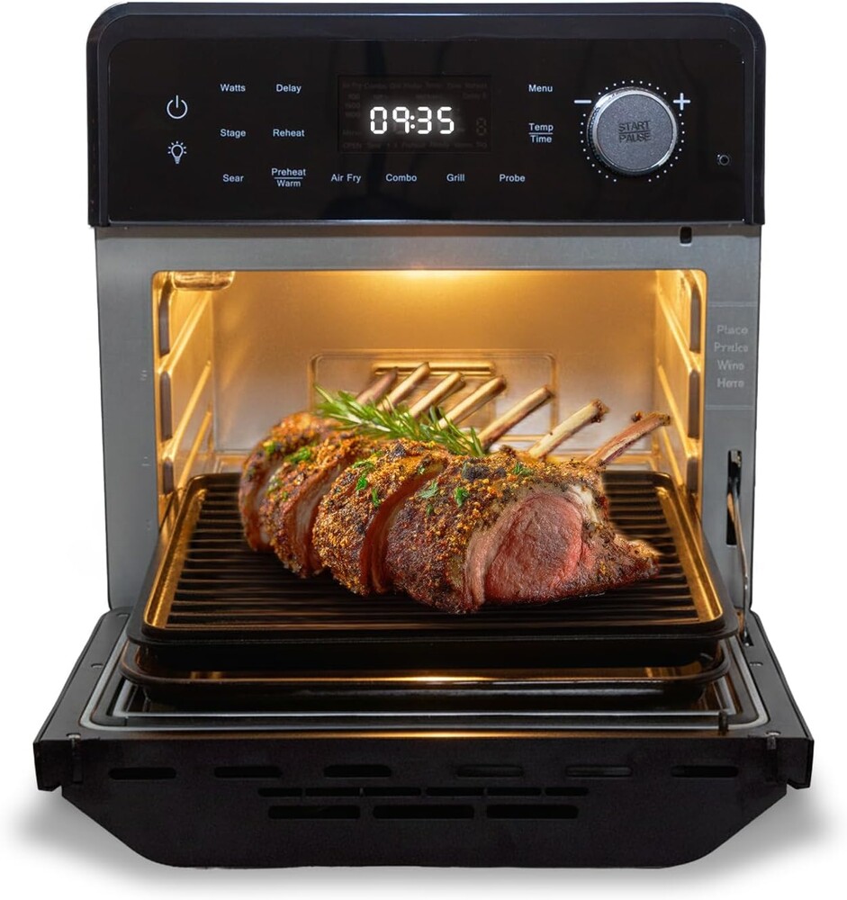 Nuwave 2026 Air Fryer Oven & Grill Comb, Plug-in Powered Grill Plate for True Char Flavor & Marks, 2-Layer Glass Door, Cooler Exterior, 150 Presets, Temp Probe, 500°F, Stainless Steel, 700/1500/1800W