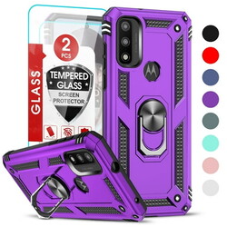 LeYi for Motorola G Pure Case, Moto G Power Case 2022 with 2 Pcs Tempered Glass Screen Protector, [Military-Grade] Protective Case with Magnetic Ring Kickstand for Motorola G Pure, Purple