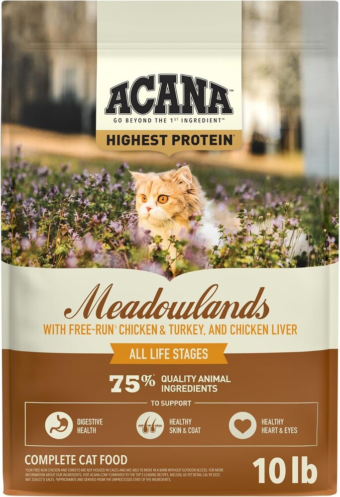 ACANA Grain-free Dry Cat Food Meadowlands Chicken Turkey Fish and Cage-Free Eggs 10lb Bag