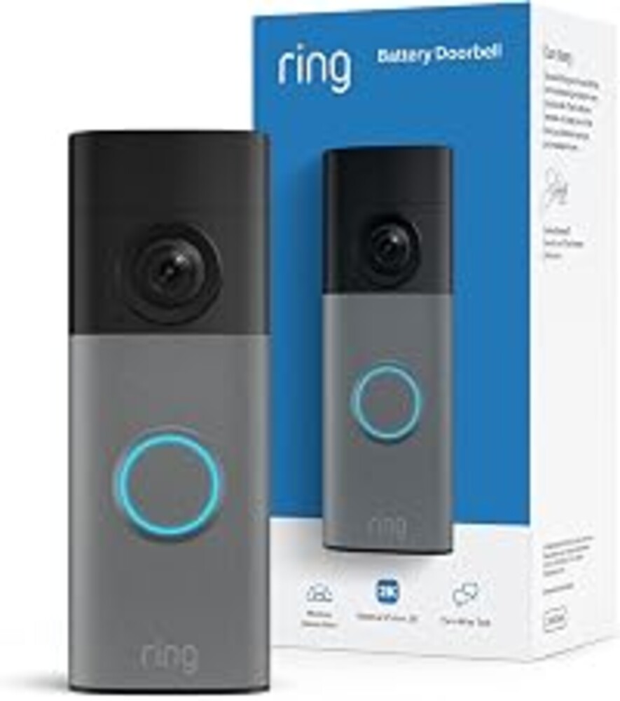 Ring Battery Doorbell (newest model) — Retinal 2K with wide-angle video, up to 6x Enhanced Zoom, Two-Way Talk, and Built-In Battery, Speckled Gray