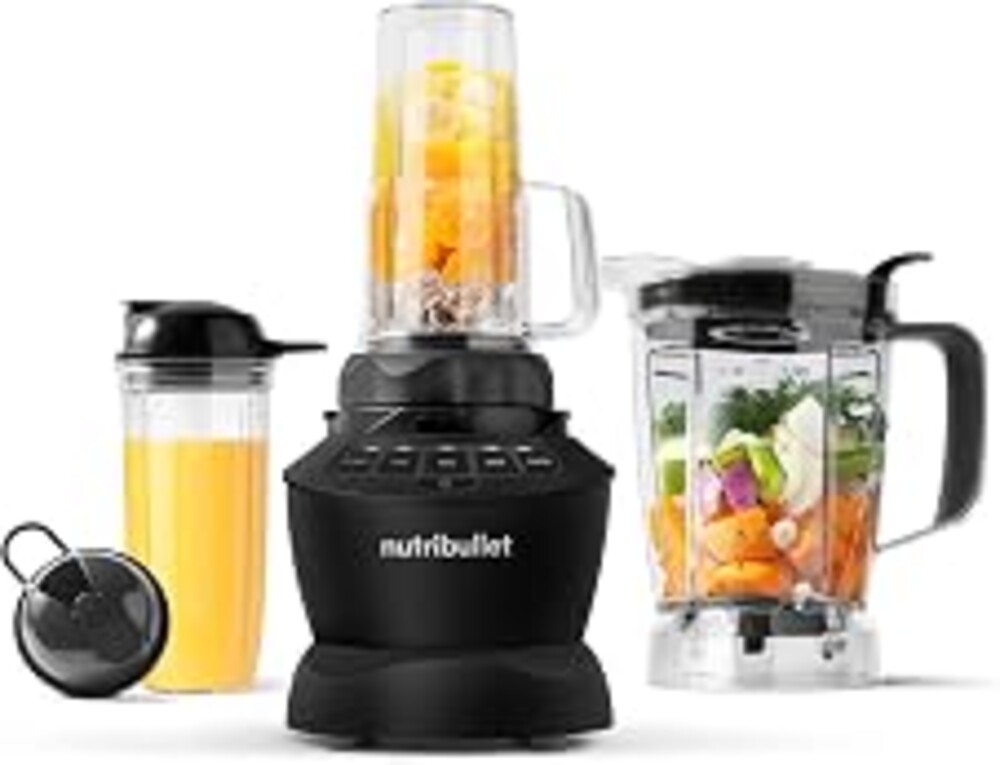nutribullet Full-Size Blender Combo, Single-Serve & Large Capacity, 1200W, 64oz Pitcher, 32oz Cup, Extractor Blade, 3-Speed, Pulse, Smoothies, Soups, Sauces, Easy Cleaning, Matte Black, NBF50500AK