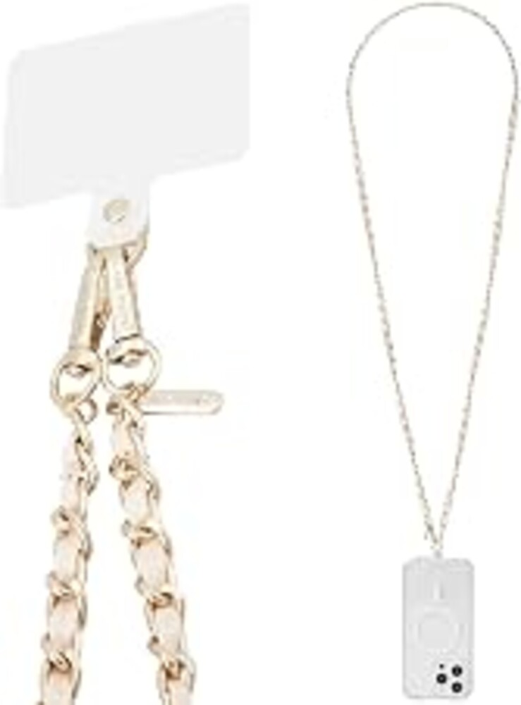 Case-Mate Crossbody Phone Lanyard [Works with All Phones] Hands-Free Strap - Leather Cell Phone Charm - Neck Chain Holder for iPhone 17 Pro Max /16 Pro Max /15/14/13/S26 Ultra - Gold Chain Tan Leather
