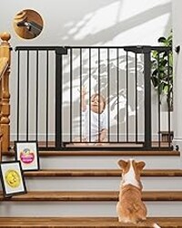 Cumbor 29.7-48" Baby Gate for Stairs, Mom's Choice Awards Winner-Dog Gate for Doorways, Auto Close Safety Pet Gate for Dogs Indoor, Easy Install Pressure Mounted Child Gate with Walk Thru Door, Black
